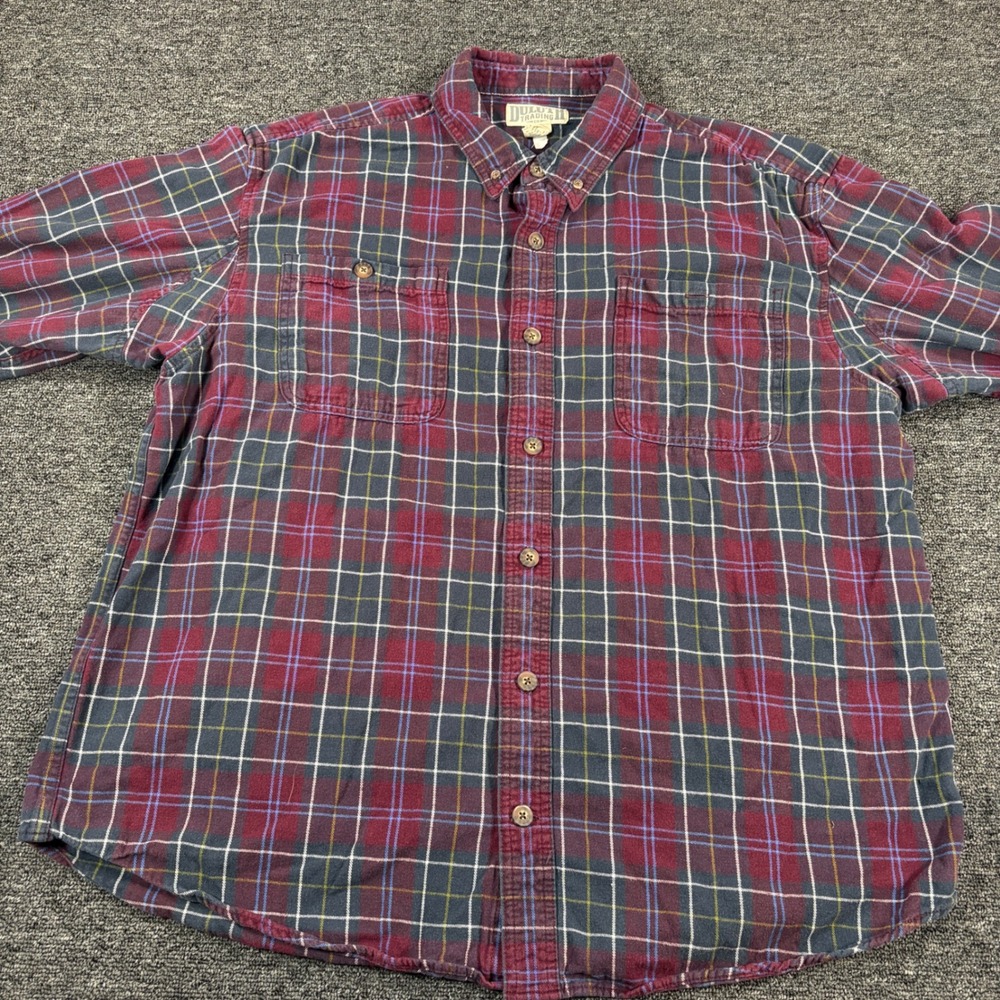 Duluth Trading Co Button Down Shirt Mens XL Burgundy Plaid Flannel Long Sleeve - Picture 3 of 7